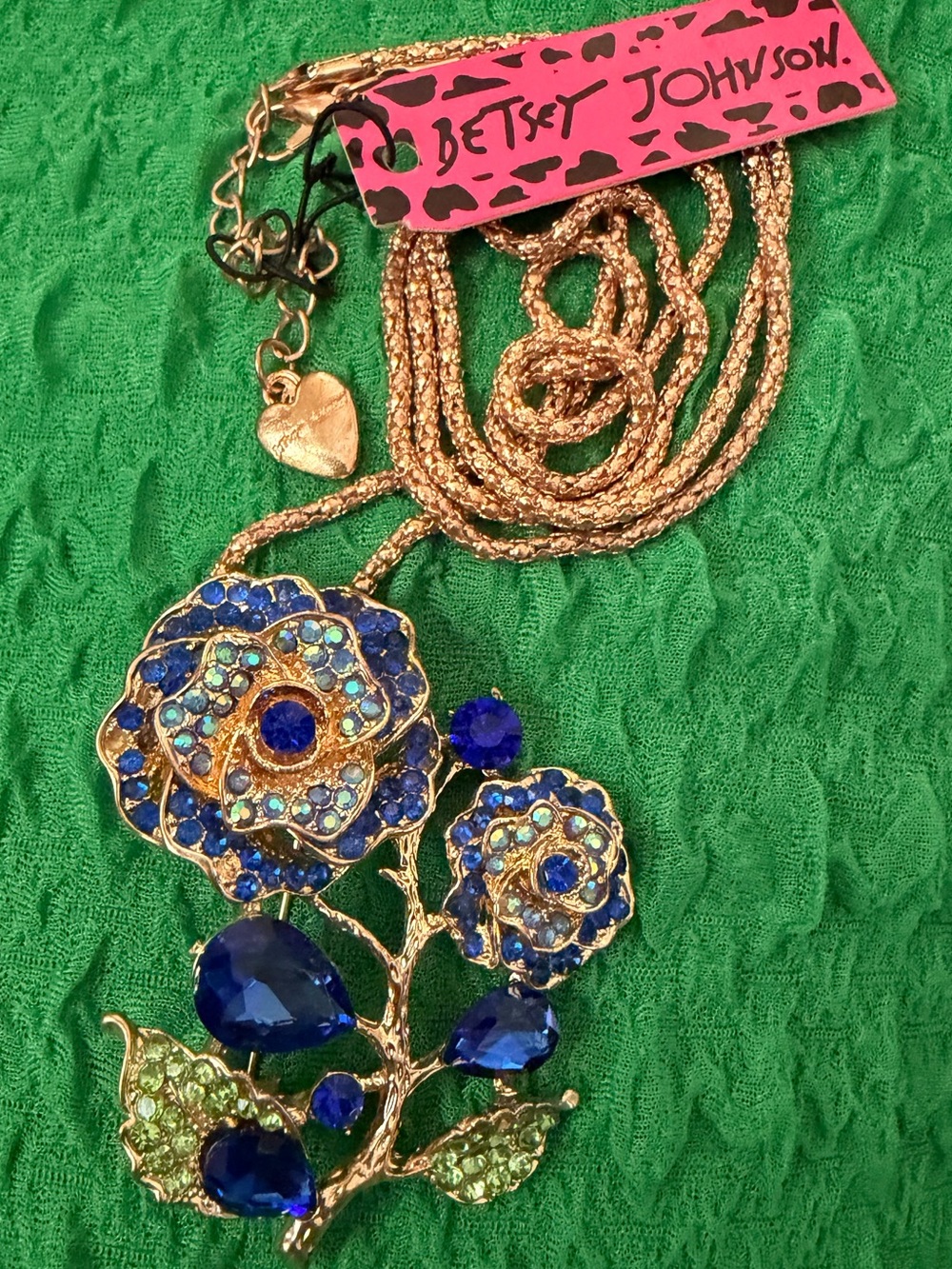 Betsey Johnson Gold-Tone Blue Crystal Floral Pendant Necklace